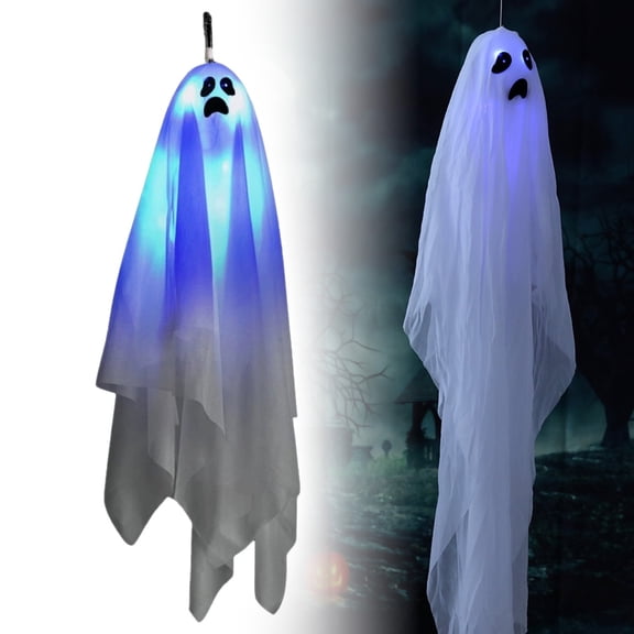Motion-Activated Sound and Light Up Hanging Ghost Decoration, Electric LED Halloween Ornament for Home Tree Garden Yard