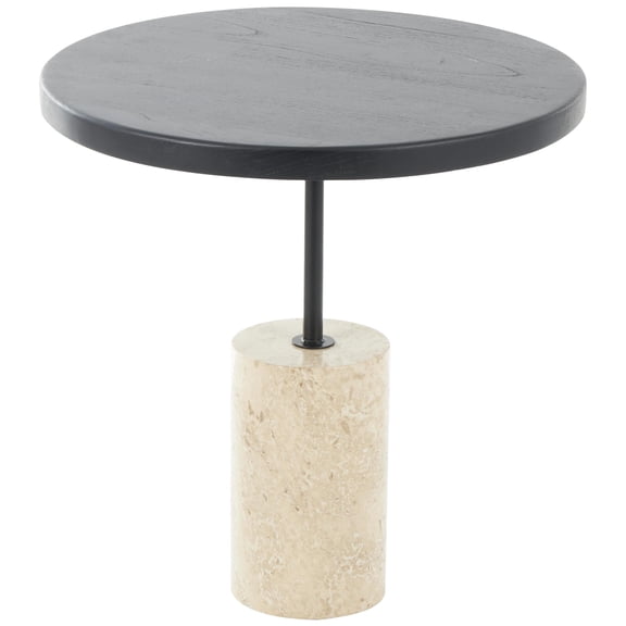 DecMode 20" x 20" Black Wood Geometric Accent Table with Ivory Marble Base, 1-Piece