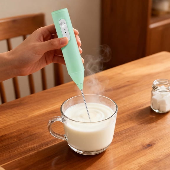 Milk Frother Wand - Mini Handheld Milk Frother with Stainless Steel Whisk - Battery-Powered Drink Mixer for Coffee, Lattes, Cappuccinos, Matcha