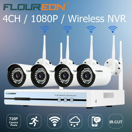 Floureon 4CH Wireless CCTV 1080P DVR Kit  Outdoor Wifi WLAN 720P IP Camera Security Video Recorder NVR System (Best Home Security Dvr)