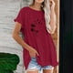 thumbnail image 2 of Blusa de manga corta con estampado regular de flecos y cuello redondo de algodón y cáñamo para mujer OAVQHLG3B Store  lin121212, 2 of 5