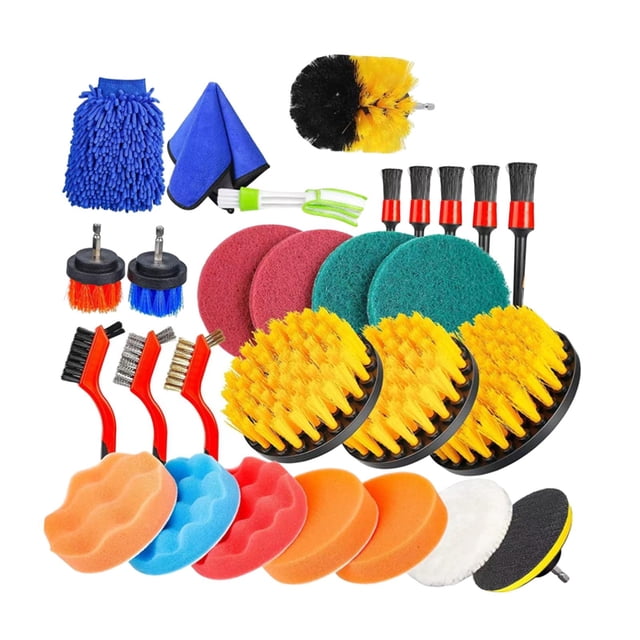Abbracc Ensemble de Brosses de Nettoyage Automobile Polyvalent pour Tableau de Bord, Brosse de Détail de Roue 29 Pcs