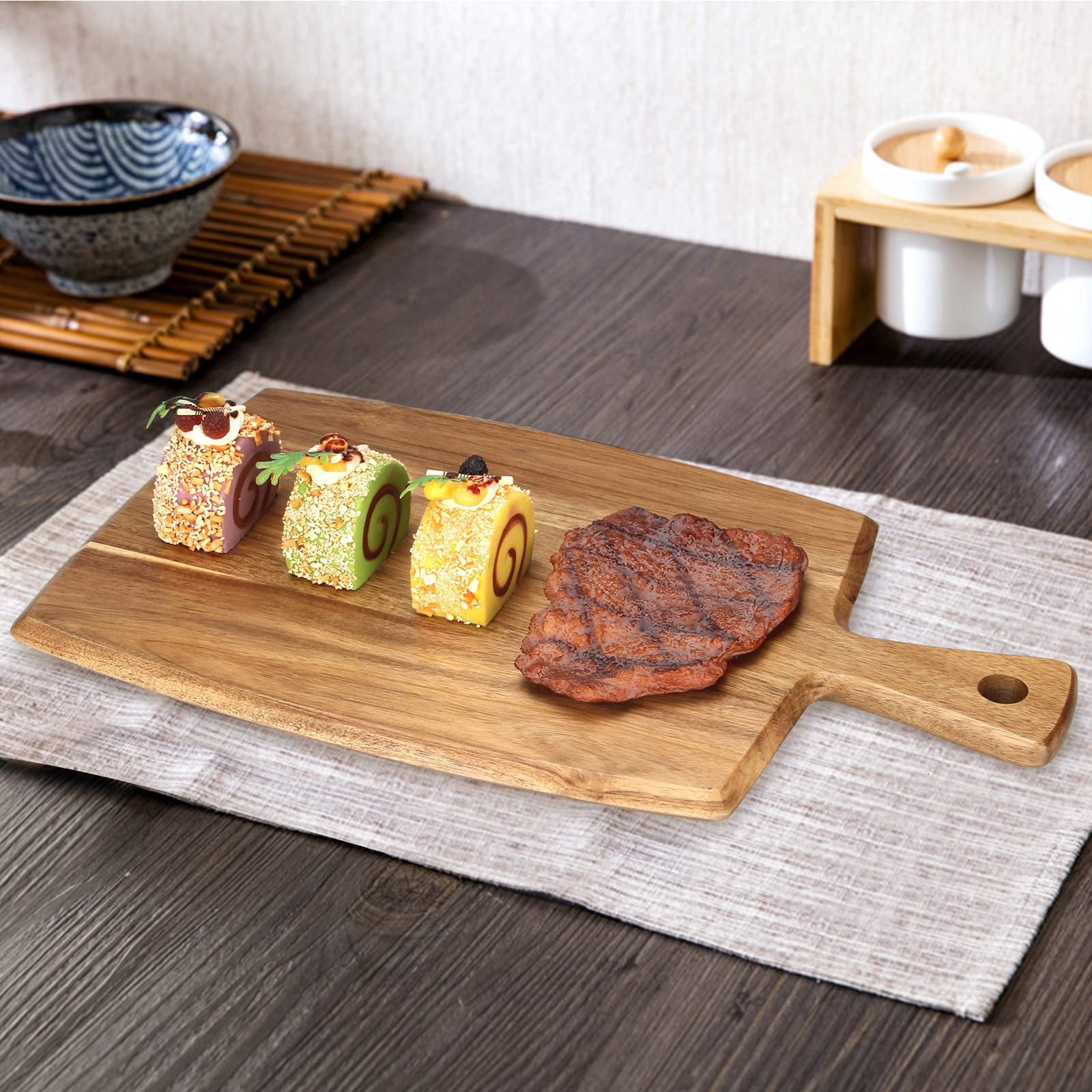 Wood Board With Handle Wooden Charcuterie Kitchen Chopping Boards For Bread Meat Fruit Cheese Serving Butcher Block Carving  17" X 10"