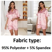 Short Sleeve Satin Pajama Set for Women - Button Down Sleepwear Top with Shorts Valentine's Gift Pajamas Set 2 Piece Silk Loungewear,S-XXL