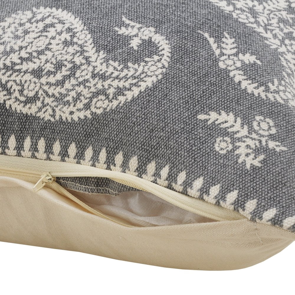LR Home Ox Bay Hand-Woven Gray/White Paisley All-Natural Cotton Pillow Cover