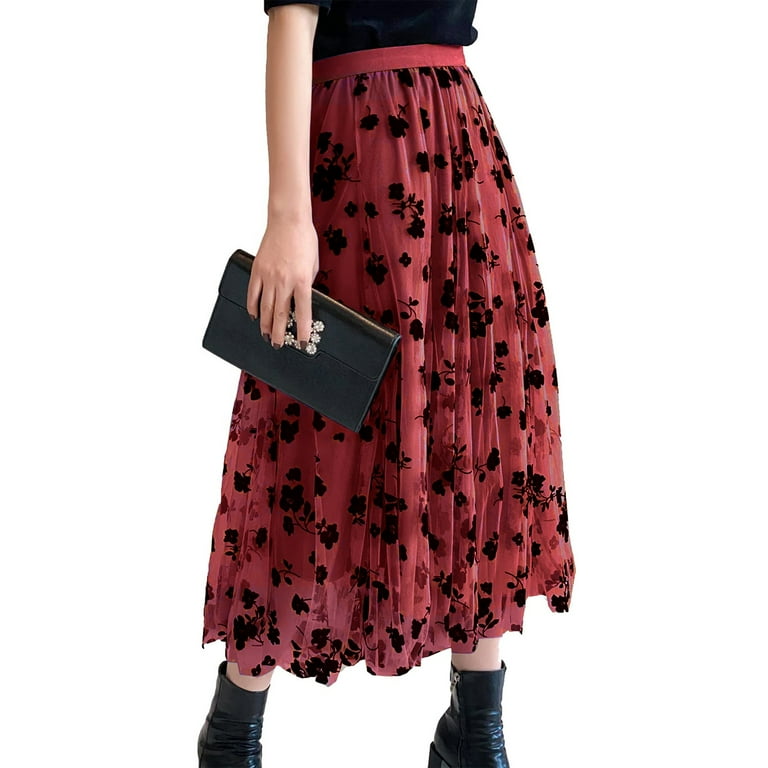 Zhaghmin Tiered Maxi Skirt Women Spring Summer Elastic High Waist Long Mesh Skirt Womens Pleated Plus Size Skirts for Women 4x 5x Trailer Skirting