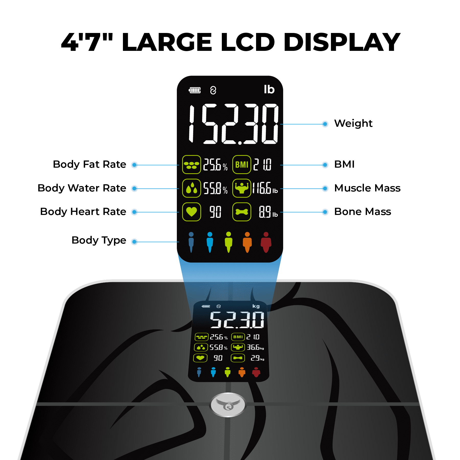Osprey Smart Scale, Body Weight & Fat Analyzer, Sync to App, High Accuracy, BMI & Heart Rate, 400 lbs Capacity (Black)