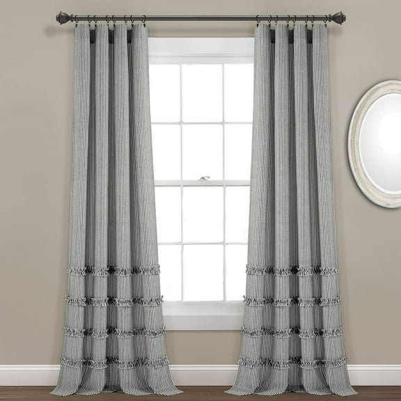 Lush Decor Vintage Stripe Yarn Dye Cotton Window Curtain Panels Black 40X84 Set