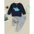thumbnail image 2 of Bslissey Toddler Baby Boys Pants Sets Long Sleeve Cartoon Dinosaur Print Sweatshirt + Sweatpants 2Pcs Tracksuit Outfits Infant Casual Daily Clothes 0-3 Years, 2 of 9