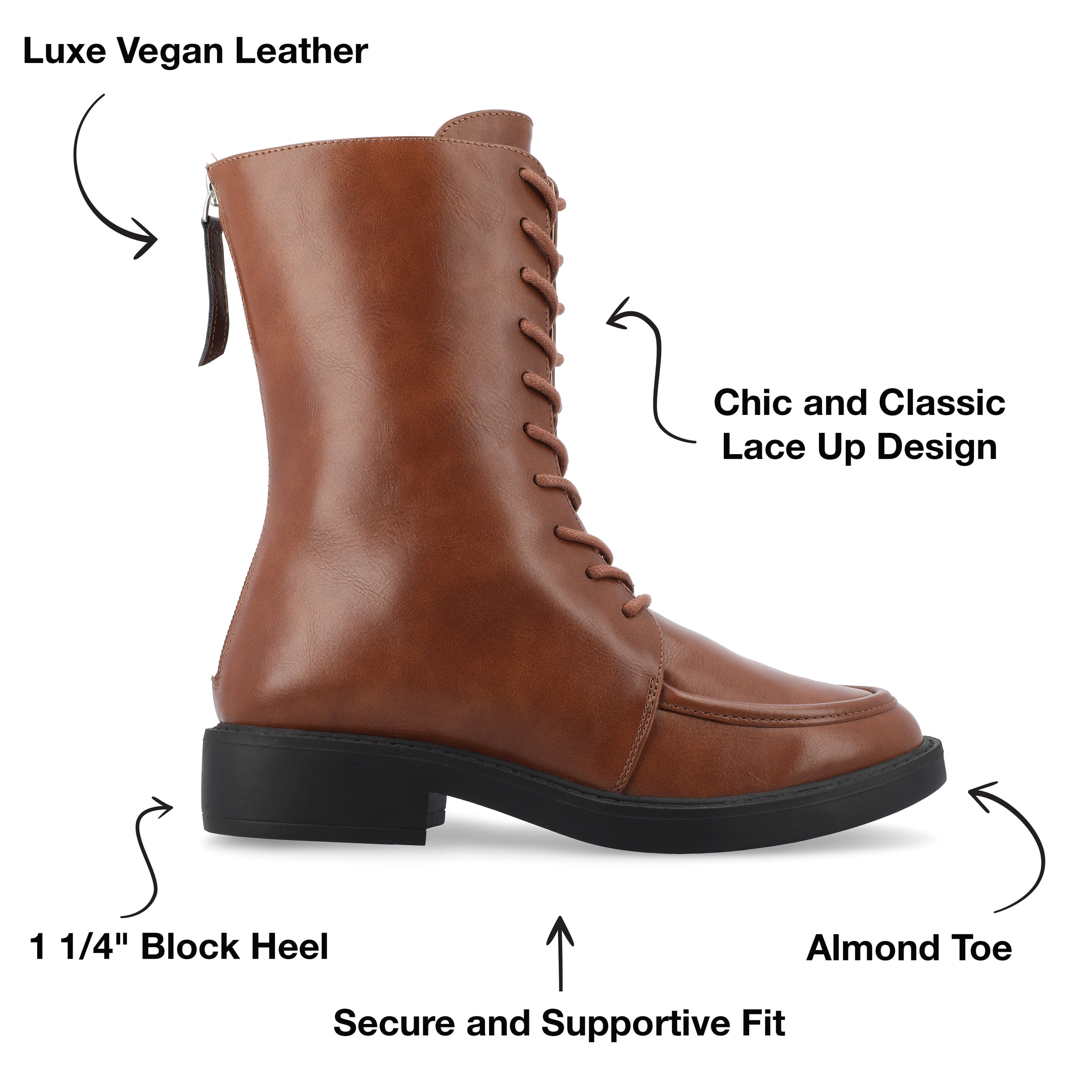 Journee Womens Nikks Lace Up and Zip Entry Almond Toe Booties
