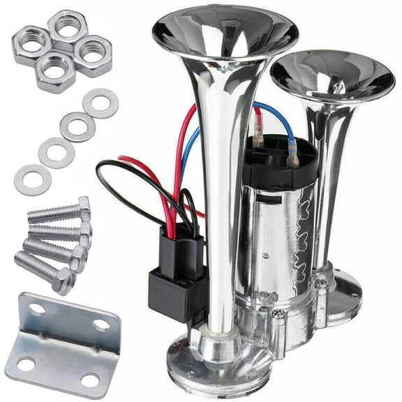 12V 150DB Air Horn Dual Trumpets,Super Loud Air Horn for Truck, Dual Electric Air Horns Kit for Vehicles- With Compressor, Applicable for Cars, SUVs, Motorcycles, Trains Boats (silver)