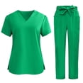 thumbnail image 2 of Scrubs for Women V Neck Classic Scrub Top and Straight Leg Scrub Pants Medical Nursing Uniform Wrinkle-Resistant Workwear Green L, 2 of 6