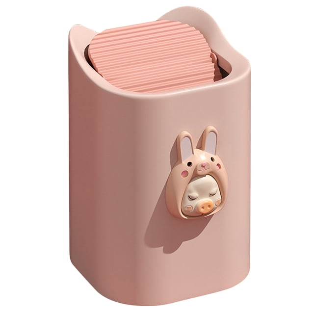 Generic Compact Pink Swing-Lid Desktop Trash Bin for Home, Office, and Bedroom - Creative Mini Waste Basket with 2L Capacity and Independent Inner Cylinder