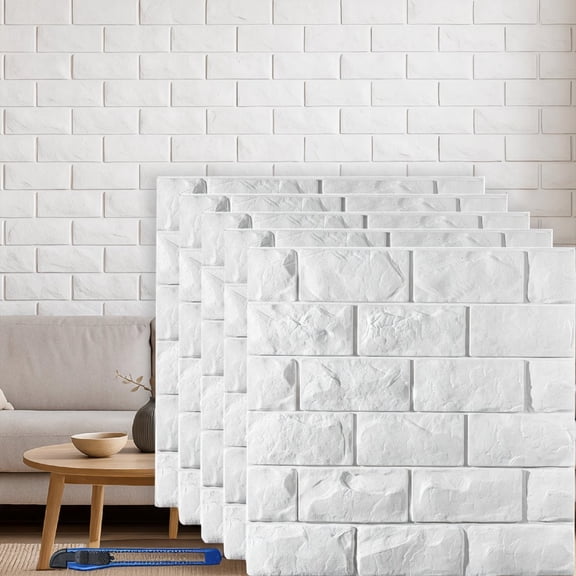 30 Peel and Stick Panels, Self-Adhesive Foam Faux Brick Wallpaper, White, 29.06 Sq Ft Coverage