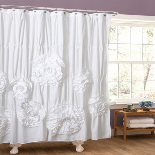 Lush Decor Serena Textured Shower, White Shower Curtain Textured