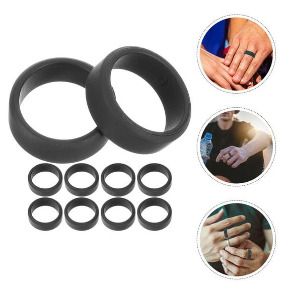 LOLIPPYY Rings Silicone Silicone Rings Black 10Pcs Comfortable Wearing