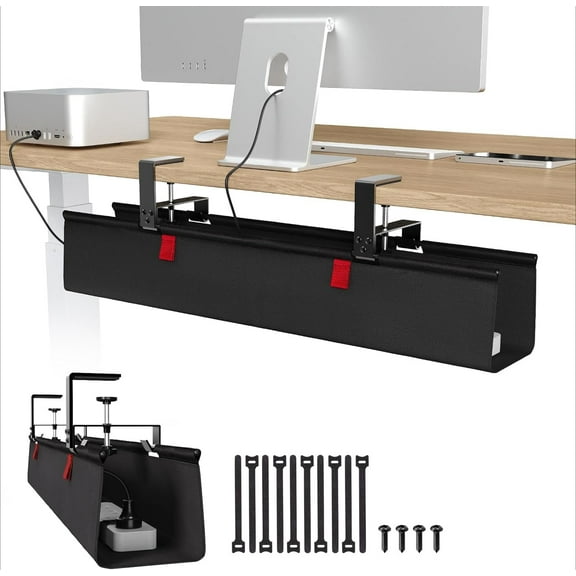 No Drill Under Desk Cable Management Tray, 36" Cord Organizer for Table, Black
