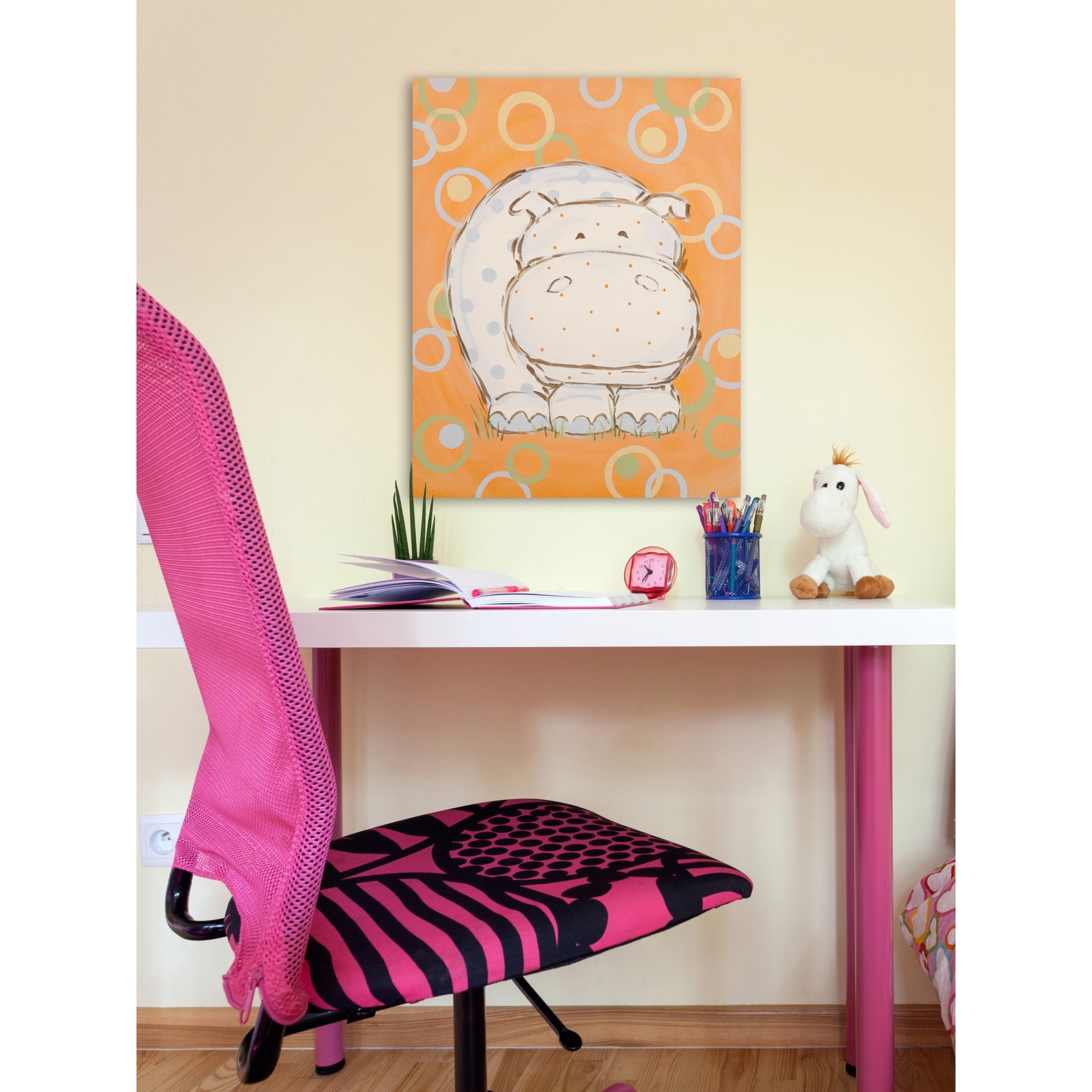 Marmont Hill "Whimsy Hippo" by Reesa Qualia Painting Print on Wrapped Canvas