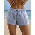 thumbnail image 2 of Women'S Striped Print Drawstring Waist Shorts Wide Leg Summer Beach Mini Shorts Blue  L, 2 of 8