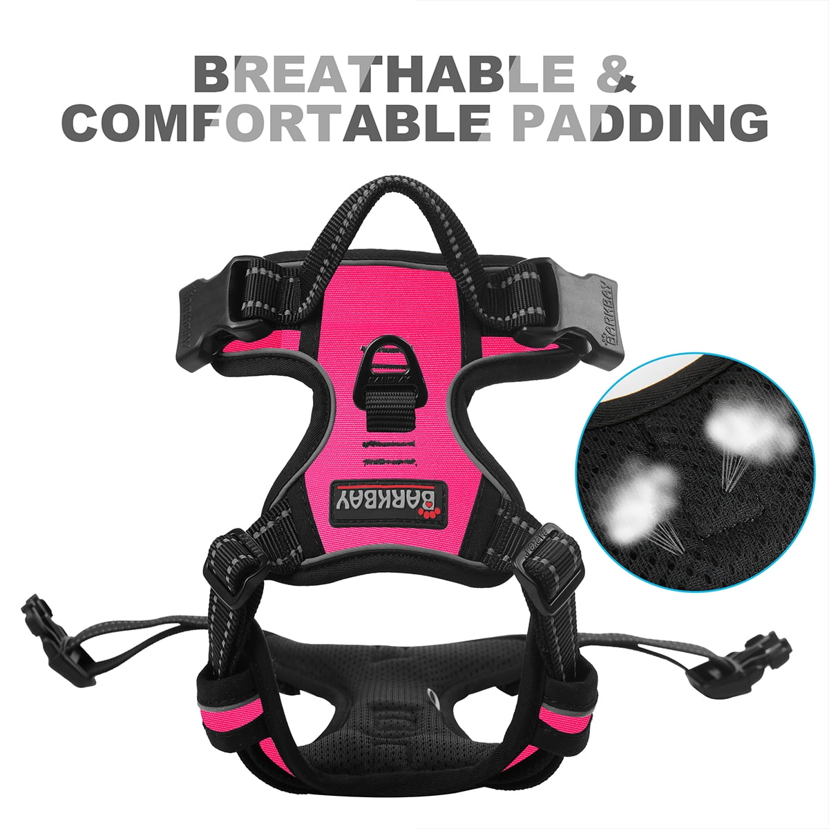BARKBAY No Pull Dog Harness Front Clip Heavy Duty Reflective Easy Control Handle for Large Dog Walking(Pink,L)
