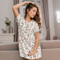 thumbnail image 3 of Uemuo Rose Flowers Pattern Women’s Nightdress – Casual Sleep Shirt, Soft Relaxed Fit Short-Sleeved Cotton Sleepwear for Home, Bedtime, and Lounging, 3 of 6
