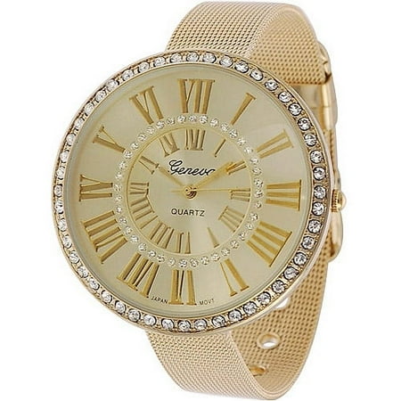 Brinley Co. Women's Rhinestone-Accented Roman Numeral Watch, Mesh Band