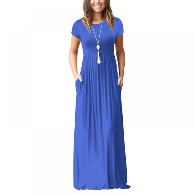 Robe Maxi pour Femme Col Rond avec Poche Été Ample Décontractée Robe Bouffante Femme Rétro Longues Robes vestidos mujer