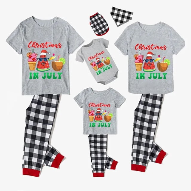 Pijamas familiares navideños a juego, conjuntos de pijamas de Papá Noel en julio, gris