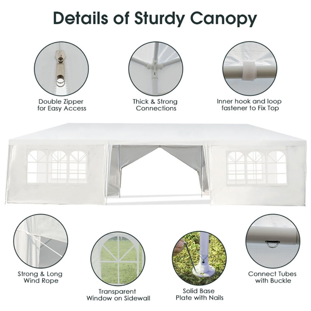 Aimee Lii 10 x 30 Feet Outdoor Canopy Tent with 6 Removable Sidewalls and 2 Doorways for Party Wedding BBQ Events, White