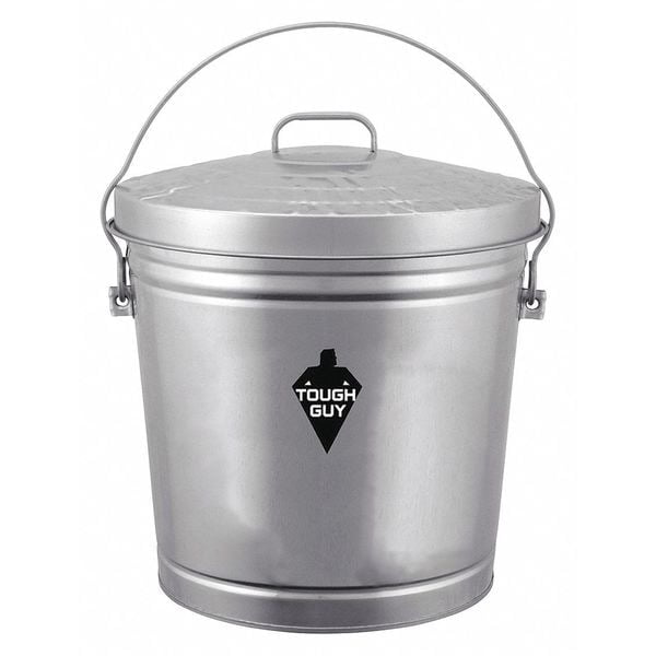 10 gal Round Trash Can, Silver, Galvanized steel 2PYW5
