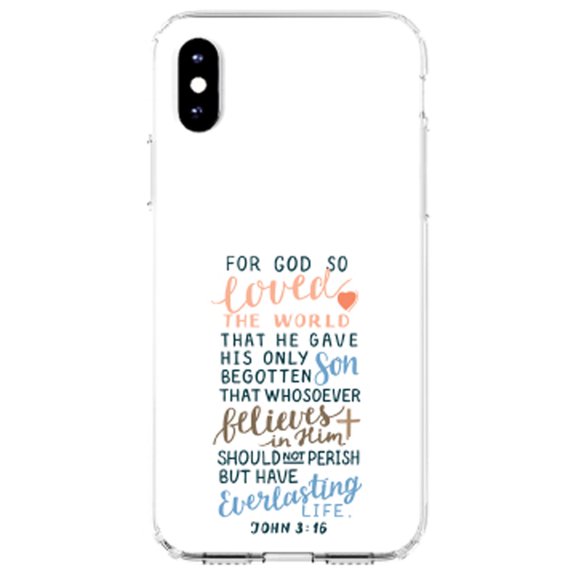 DistinctInk Clear Shockproof Hybrid Case for iPhone X / XS (5.8" Screen) - TPU Bumper, Acrylic Back, Tempered Glass Screen Protector - John 3:16 - For God So Loved The World