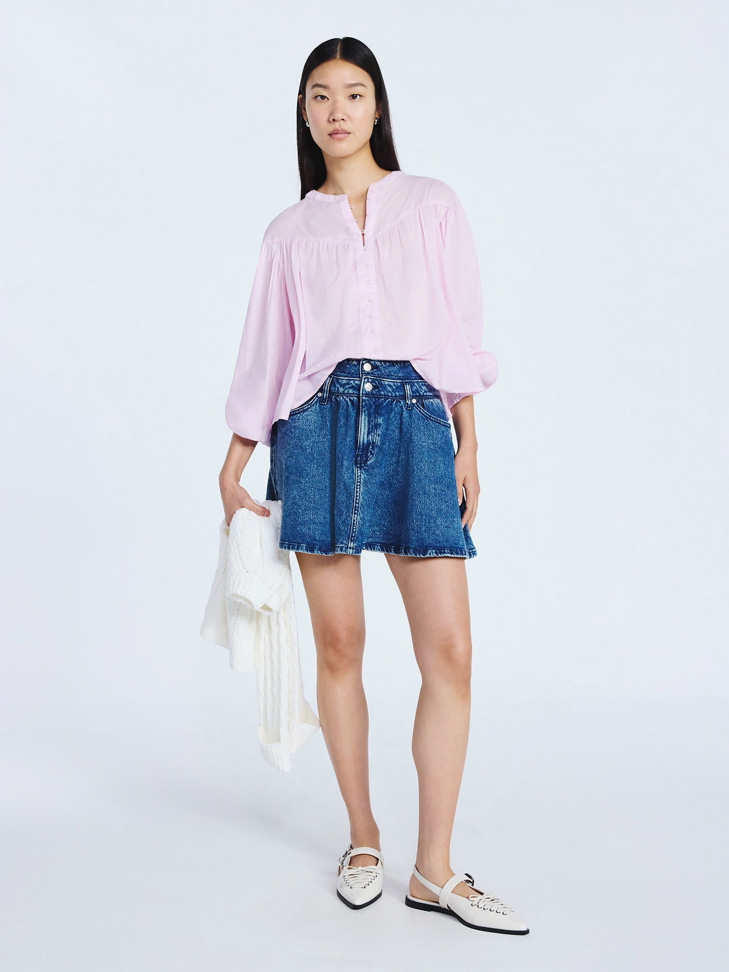 Scoop Women's Flowy Cotton Blouse with Long Sleeves, Sizes XS-XXL