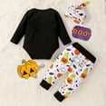 thumbnail image 5 of Coerni Baby Boy 𝐇alloween Clothes Pumpkin Print Long Sleeve Romper Pants and Hat 3 6 12 18 24 Months Cute Fall Winter Outfits, 5 of 7