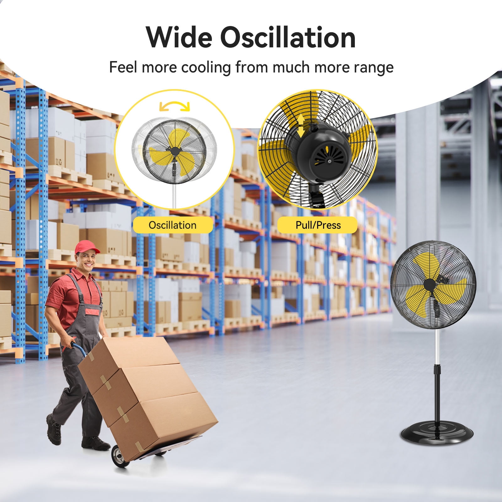20" High Velocity Industrial Fan, 3-Speed Professional Standing Fan, for Commercial, Warehouse, Garage, UL Listed