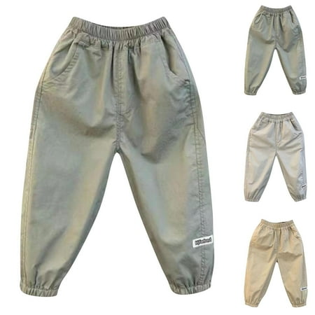 Nilvkv Boys Lightweight Pants Boys Pants Solid Color Cuffed Sweatpants featuring Elastic Waist and Side Pockets ideal for Outdoor Summer Days Gray 4-5 Years