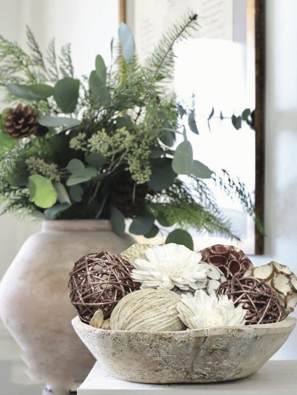 Rattan Orbs, Glitter, Natural with Copper & White