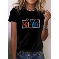 thumbnail image 1 of [Cotton Casual Spring Tee] Women'S Casual Crew Neck T-Shirt, Cotton Knit Fabric, Regular Length, with Happy Fri-Yay alphabet Print, for Spring/Summer/Fall, 1 of 5