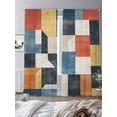 thumbnail image 3 of Abstract Stitching Sheer Curtains 84 Inches Long 2 Panels White Orange Blue Stripe Art Light Filtering Semi Sheer Window Curtains Drapes for Bedroom Living Room 52"x84", 3 of 7