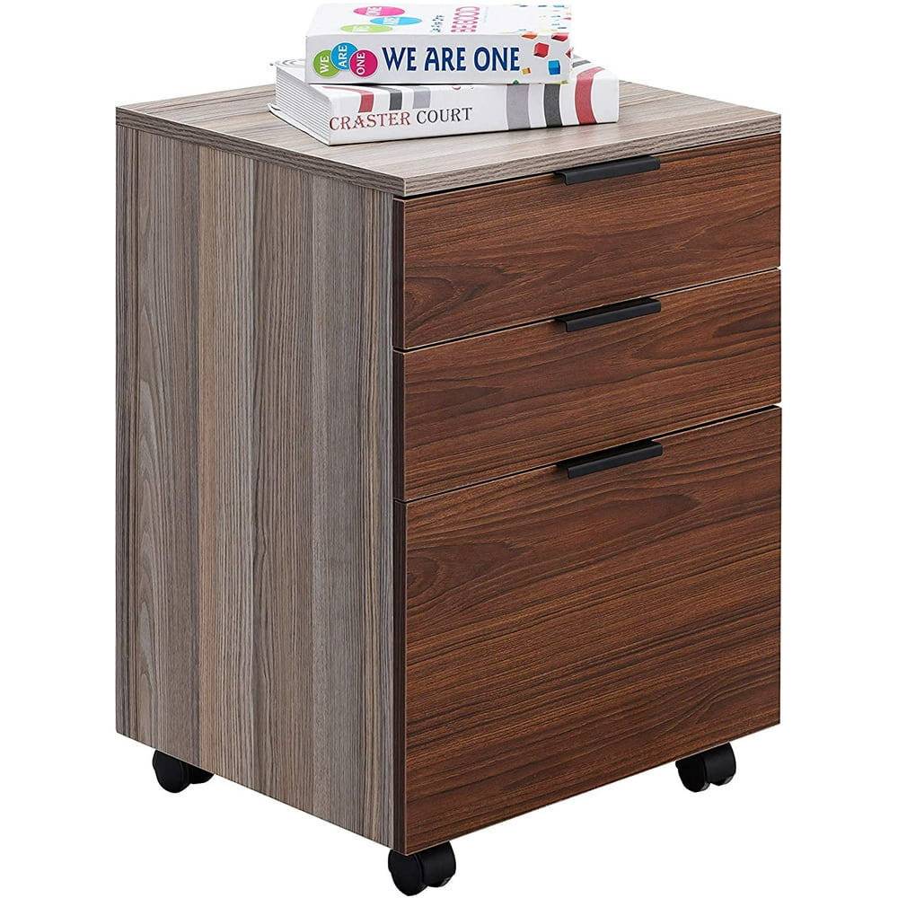 JJS 3 Drawer Rolling Wood File with Locking Wheels, Home Office