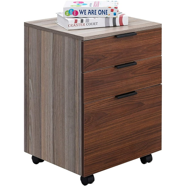 Jjs 3 Drawer Rolling Wood File Cabinet, Wooden Filing Cabinets For Home