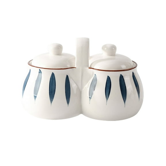 Japanese Style Sugar Bowl With Lid And Spoon, Hand-painted Sugar Pot, Sugar Container Spice Jar With Tray-stripe white-1200ml/42oz
