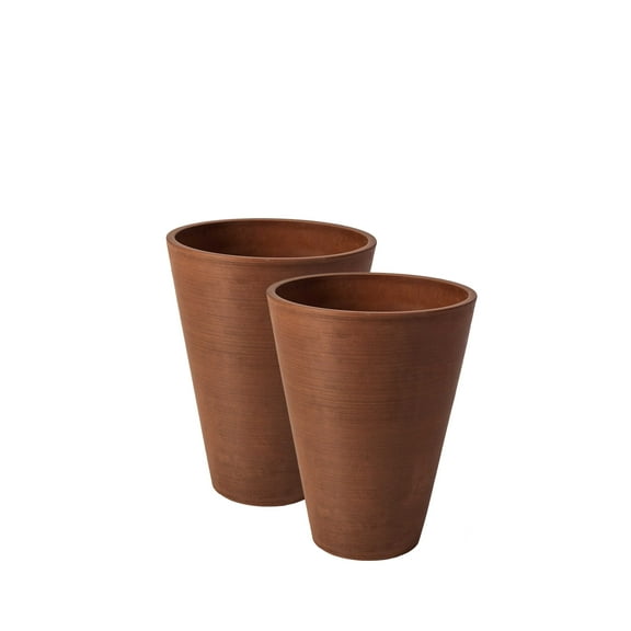 Algreen Valencia Planter, 2 Round Taper Planter, 10-In. Diameter by 13-In., Spun Terracotta, 2 Pack