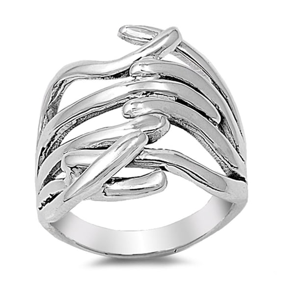 Criss Cross Knot Wide Bar Modern Filigree Ring Sterling Silver Band 925 Jewelry Female Male Size 6