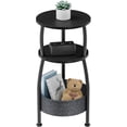thumbnail image 1 of Table d'Appoint Ronde pour Petits Espaces avec Panier de Rangement, Petite Table d'Extrémité pour Salon Chambre, Table de Chevet à 3 Niveaux Table d'Angle pour Canapé pour Patio et Plus 24 Po de Hauteur Classique Noir, 1 of 10
