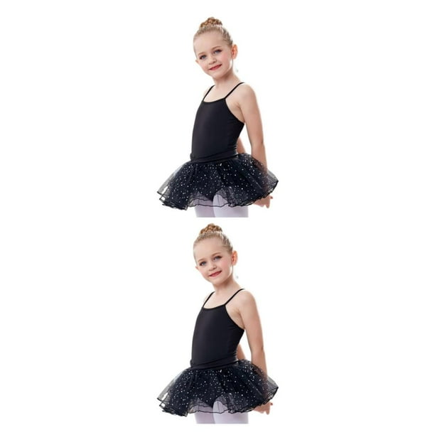 Sonducket Traje de correa de ballet de diseño simple para niña Traje de entrenamiento de baile para niños con Ropa Regalo de cumpleaños Negro 130cm 2piezas