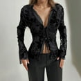 thumbnail image 2 of Women's Fashion Chiffon Blouse With Ruffled Flare Sleeves Little Black Dress Style Cardigan Sweaters for Women, 2 of 2