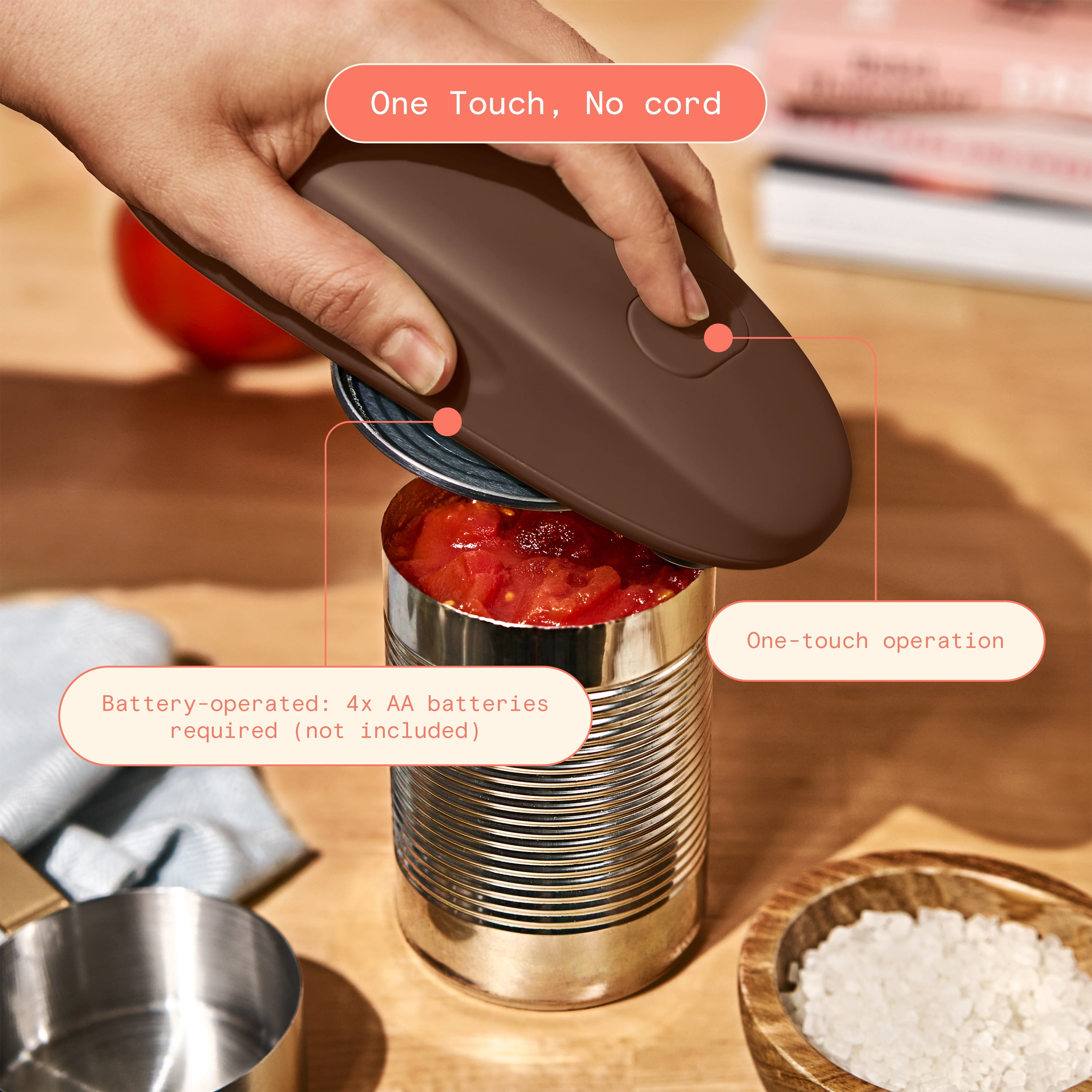 Beautiful Hands-Free Automatic Battery Powered Electric Can Opener, Chocolate by Drew Barrymore