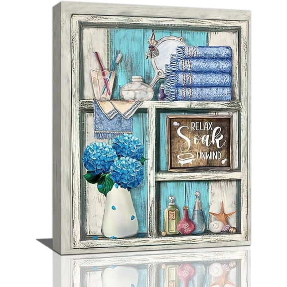 Bathroom Decor Flower Wall Art Bathroom Pictures Wall Decor Relax Soak Unwind Bathroom Sign Canvas Painting Prints Artwork Home Decorations Framed for Bedroom 12inx16in
