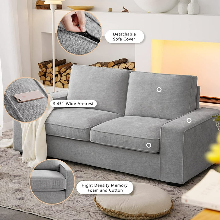 71.25 Modern Loveseat Sofa with Solid Wood Frame, Living Room Chair,  Chenille Couches for Small Spaces, Removable Back Cushion and Easy,  Tool-Free Assembly (Light Grey) 