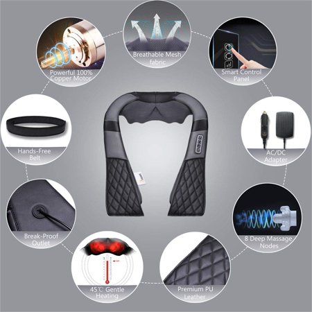 Neck Shoulder Back Massager with Heat and Shiatsu Kneading - Hands-Free 3D Deep Tissue Electric Massage Machine - Relief Muscle